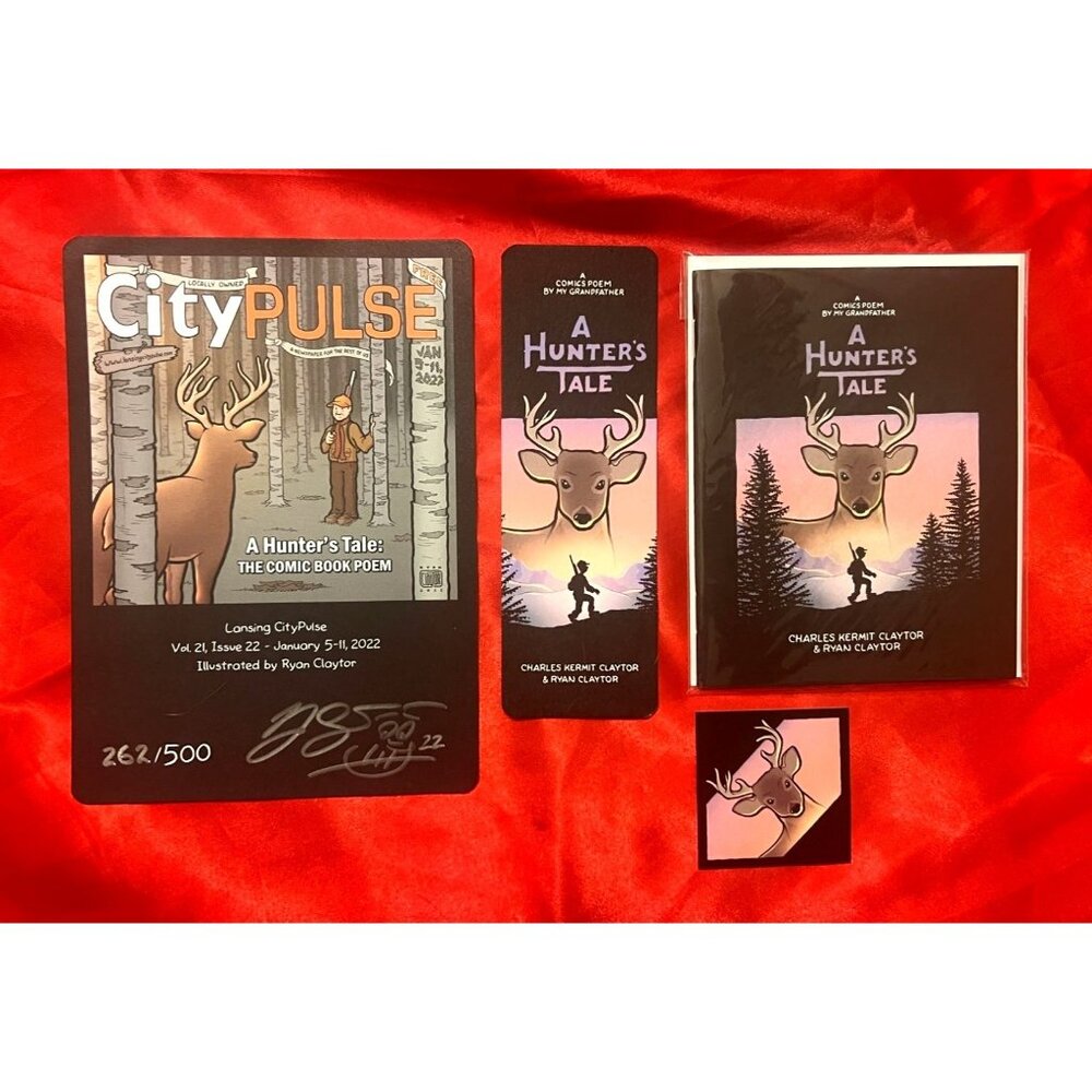 Hunter’s Tale Comic Poem Ltd Ed #262/500 + Bookmark, Sticker, City Pulse Mint